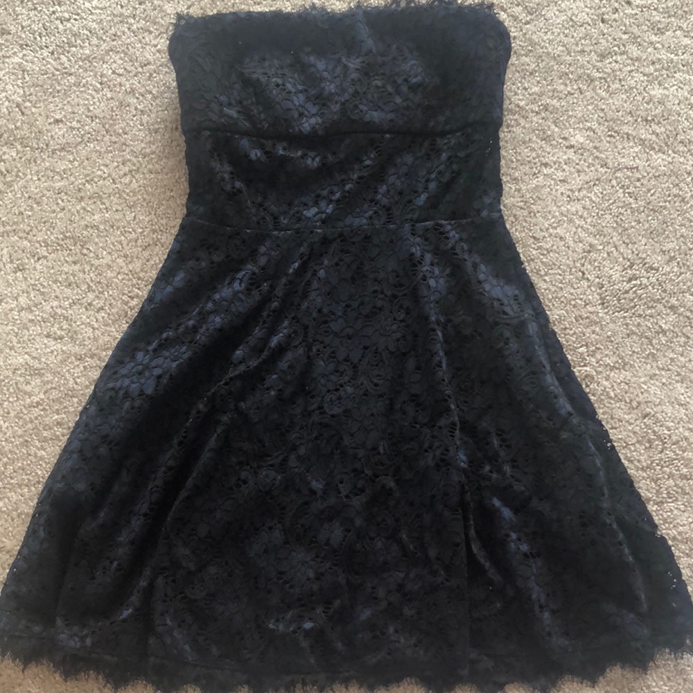 Bebe Lace Black & Blue Strapless Dress size 6